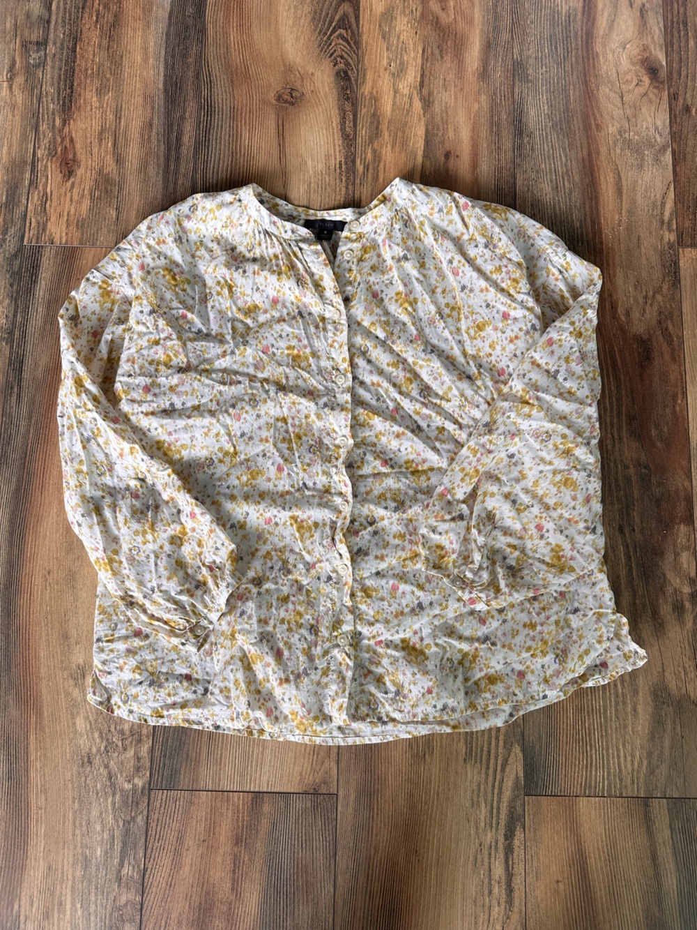 J. Crew Pastel Button-Front Blouse with Yellow and Pink Accents